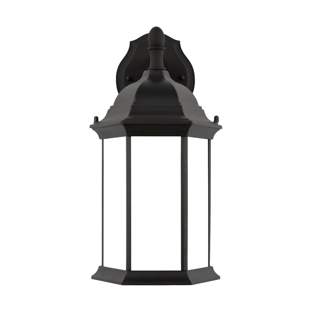 Generation Lighting Sevier Traditional 1-Light Outdoor Exterior Medium Downlight Outdoor Wall Lantern Sconce In Black Finish With Satin Etched Glass Panels