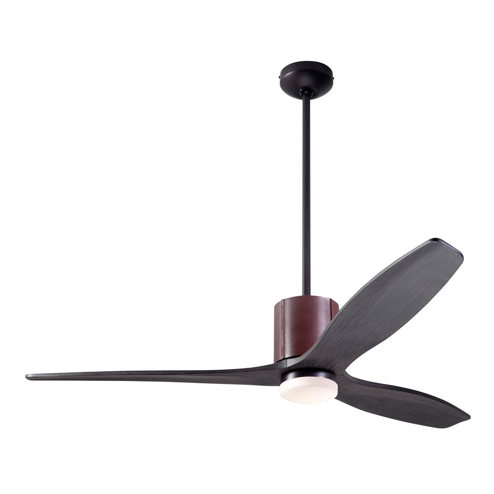 Modern Fan Company LeatherLuxe DC Fan; Dark Bronze Finish with Chocolate Leather; 54'' Ebony Blades; 17W LED; Wall/Remote Combo Control