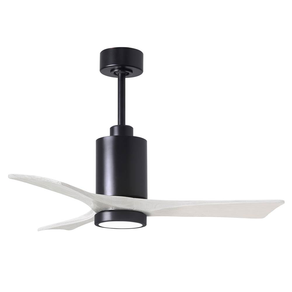 Matthews Fan Company Patricia-3 three-blade ceiling fan in Matte Black finish with 42'' solid matte white wood blades and dimmable LED light kit