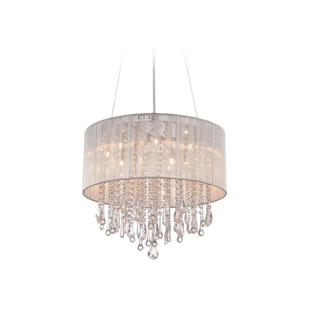 Avenue Lighting Beverly Dr. Collection Round Silver Silk String Shade And Crystal Dual Mount