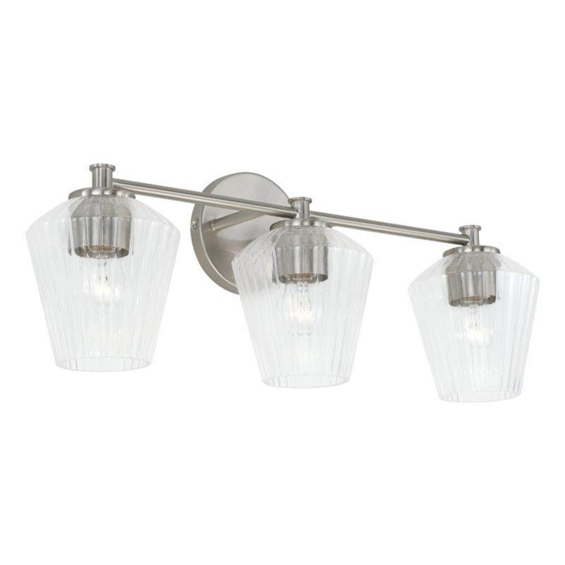 Capital Lighting 3-Light Vanity in Brushed Nickel with Clear Fluted Glass
