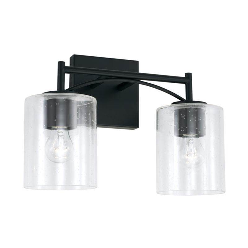 Capital Lighting Peyton 2-Light Vanity in Matte Black with Clear Seeded Glass