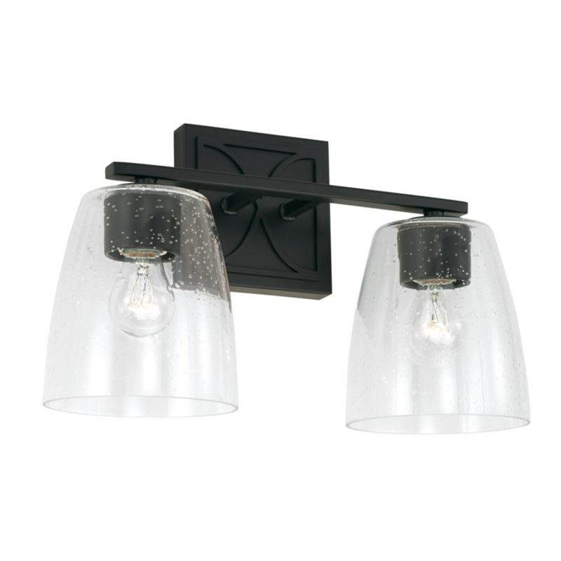 Capital Lighting Sylvia 2-Light Vanity in Matte Black with Clear Seeded Glass