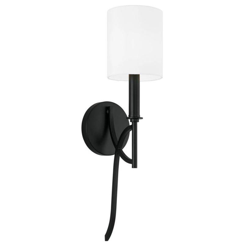 Capital Lighting Sylvia 1-Light Sconce in Matte Black with White Fabric Stay-Straight Shade