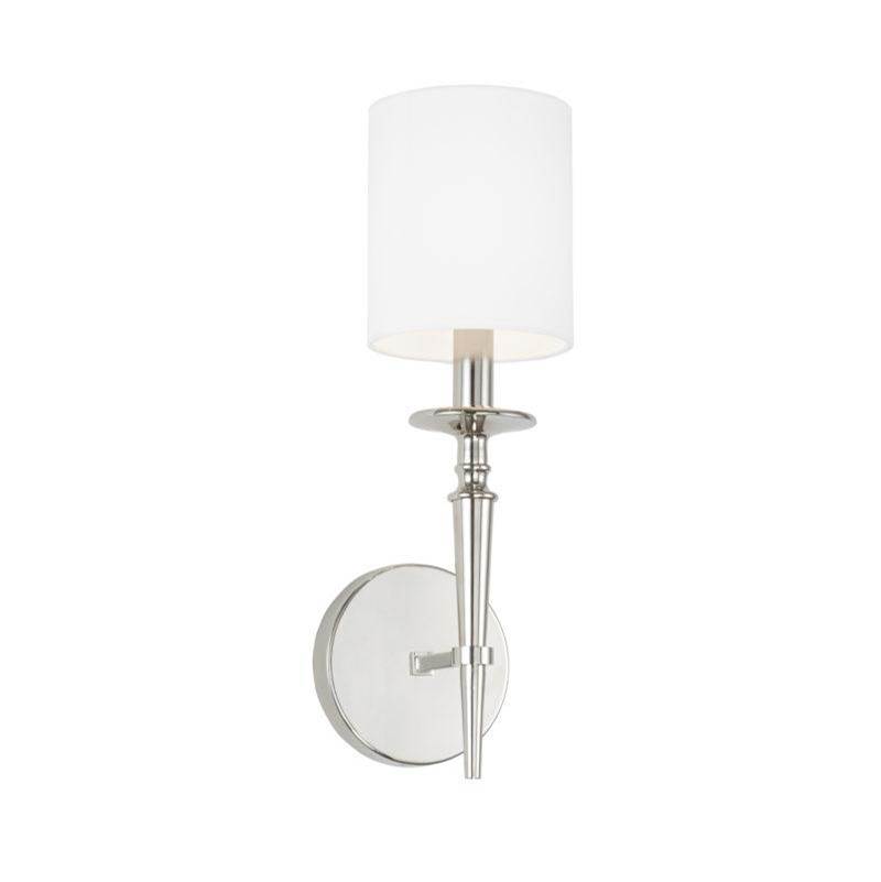 Capital Lighting Abbie 1-Light Sconce in Polished Nickel with White Fabric Stay-Straight Shade