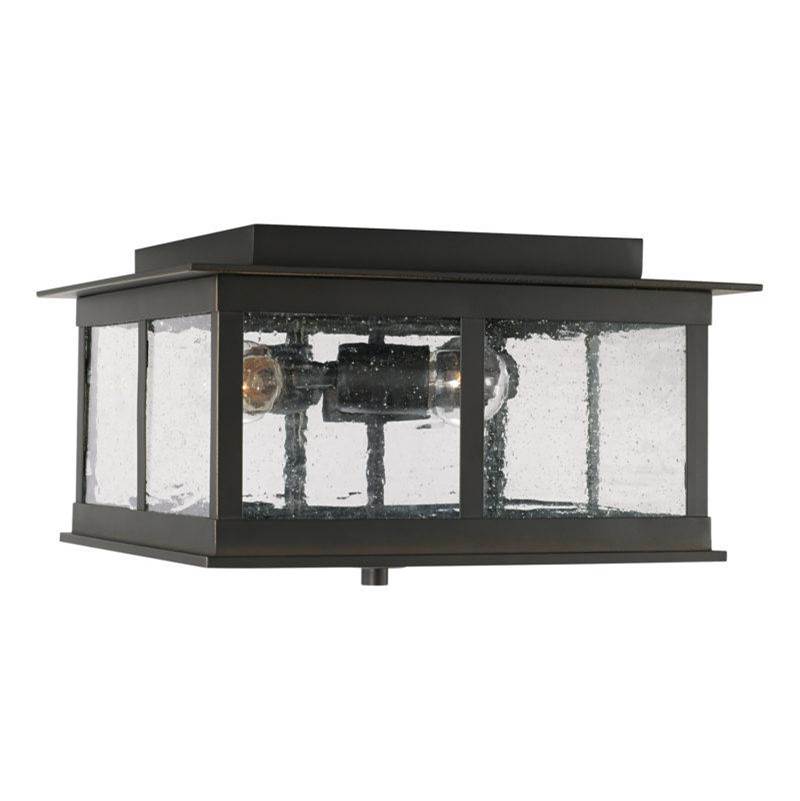 Capital Lighting Barrett 3-Light Outdoor Flush in Oiled Bronze with Antiqued Glass