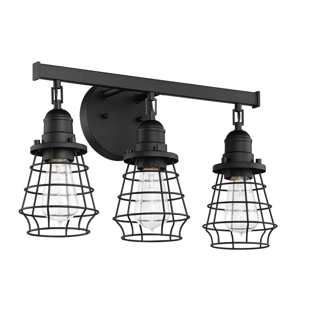 Craftmade Thatcher 3 Light Vanity in Flat Black with Flat Black Cages