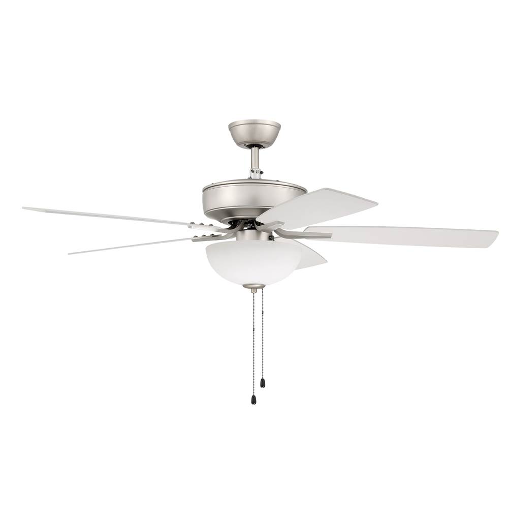 Craftmade 52'' Pro Plus Fan with White Bowl Light Kit and Blades in Brushed Satin Nickel