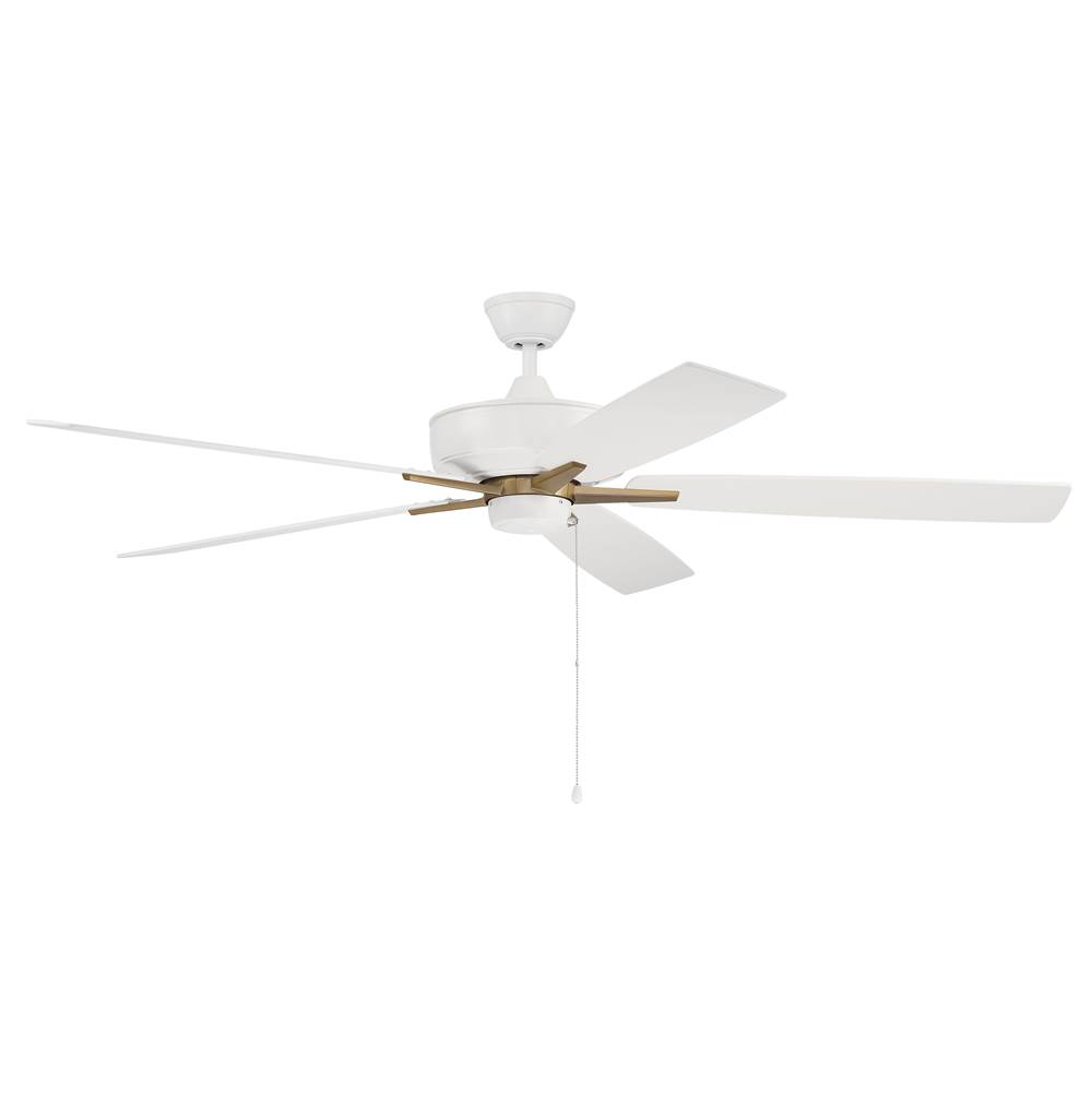 Craftmade 60'' Super Pro Fan in White/Satin Brass with Reversible White/Washed Oak Blades