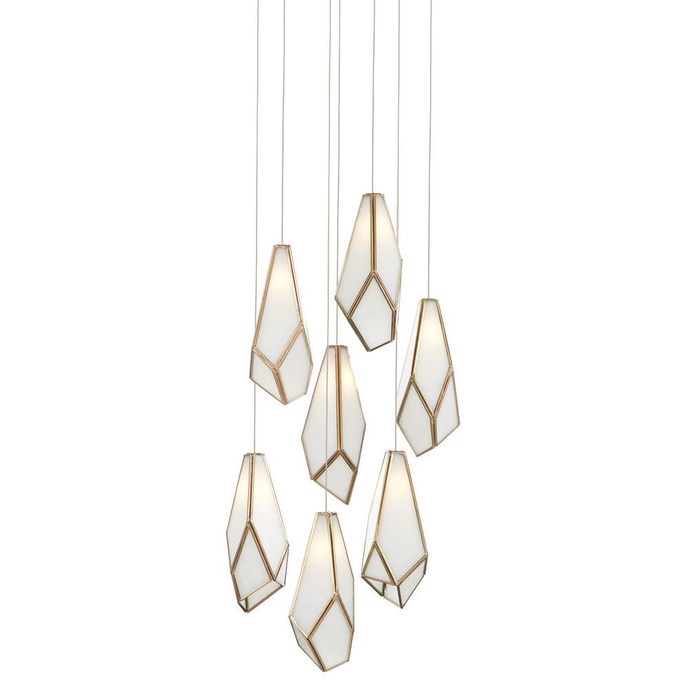 Currey And Company Glace White Round 7-Light Multi-Drop Pendant