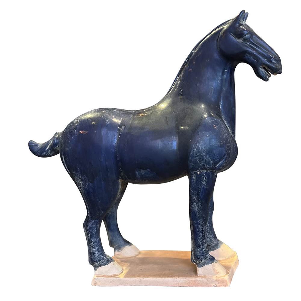 Currey And Company Tang Dynasty Medium Blue Horse