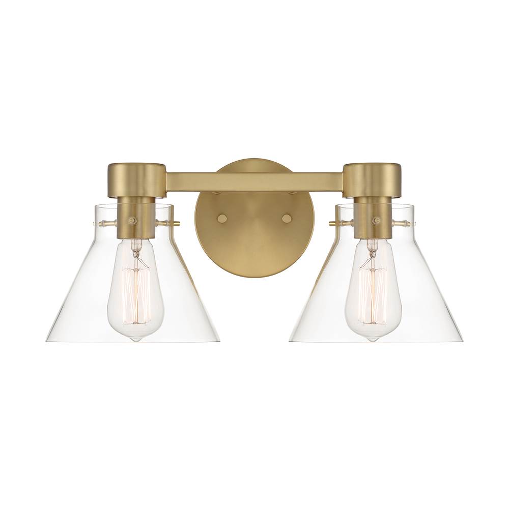 Designers Fountain Willow Creek 16.5 in. 2-Light Brushed Gold Contemporary Vanity Light with Clear Blown Glass Shades