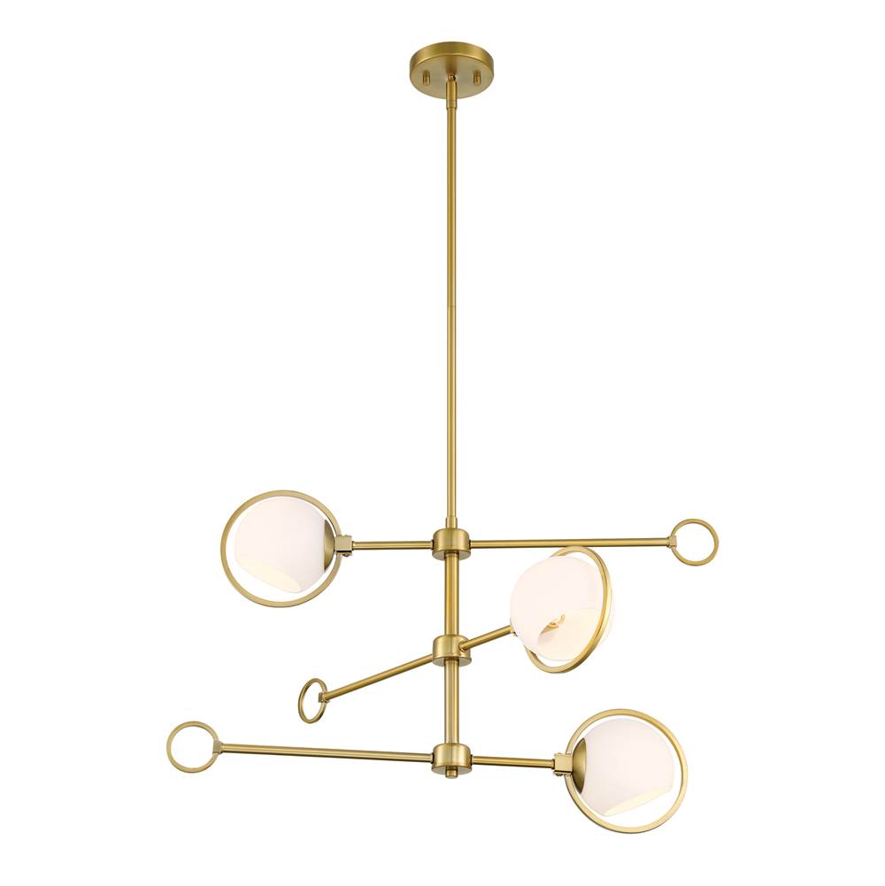 Designers Fountain Teatro 28 in. 3-Light Brushed Gold Modern Chandelier with Etched Opal Glass Shades
