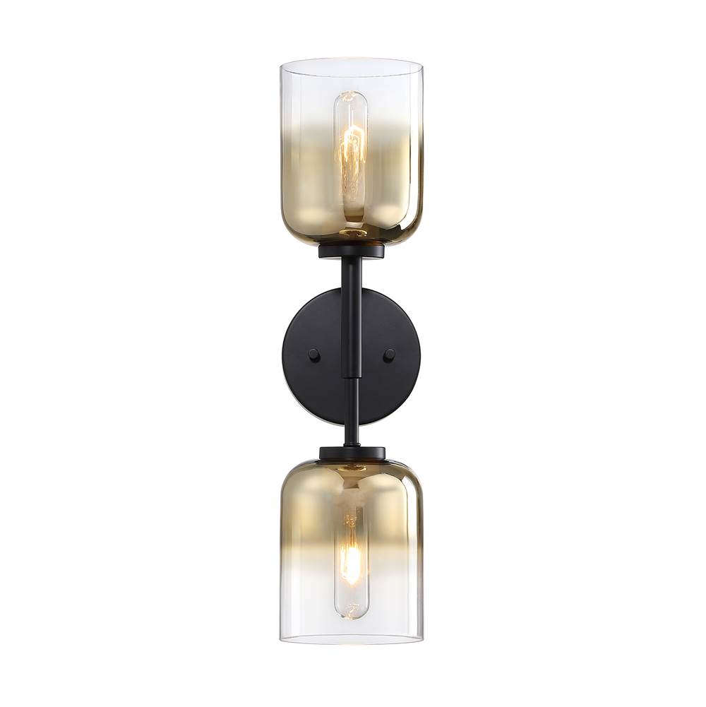 Designers Fountain Gatsby 5.25 in. 2-Light Matte Black Wall Sconce Light with Gold Ombre Shades for Bathrooms