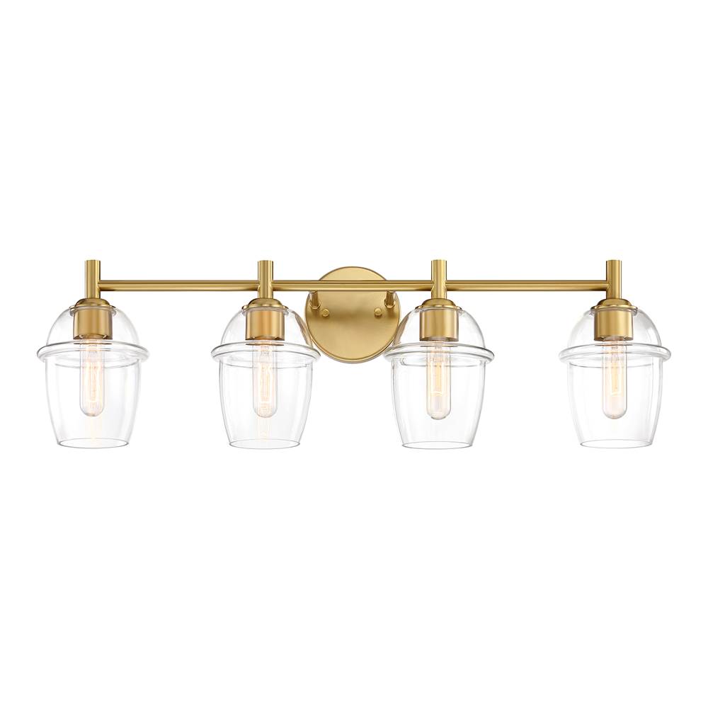 Designers Fountain Summer Jazz 32 in. 4-Light Brushed Gold Vanity Light with Clear Glass Shades for Bathrooms