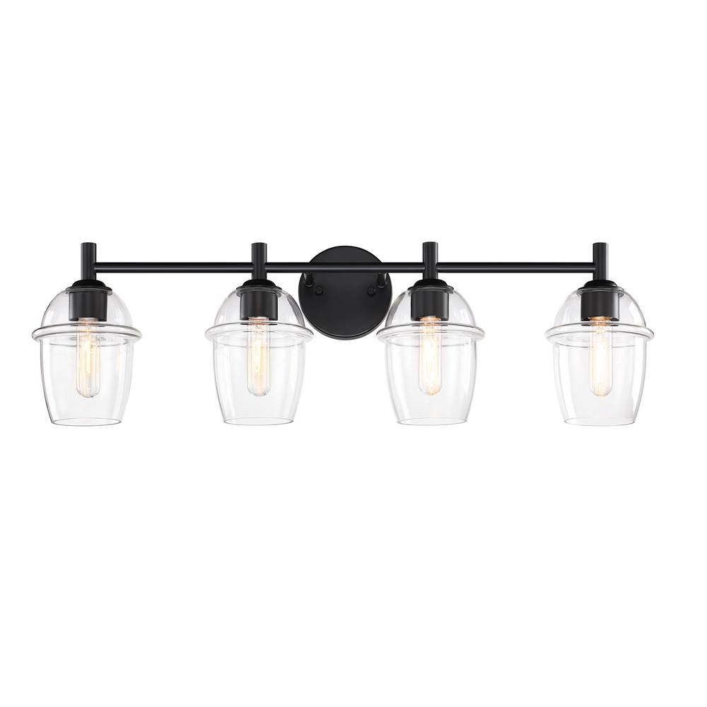 Designers Fountain Summer Jazz 32 in. 4-Light Matte Black Vanity Light with Clear Glass Shades for Bathrooms