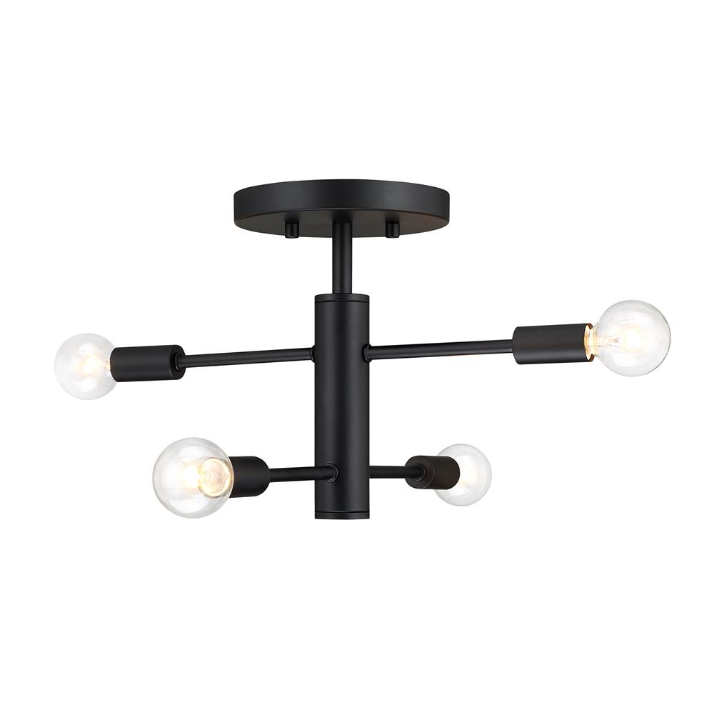 Designers Fountain Arlo 14.25 in. 4-Light Matte Black Minimalist Semi Flush Mount with Bare Bulbs for Dining Rooms