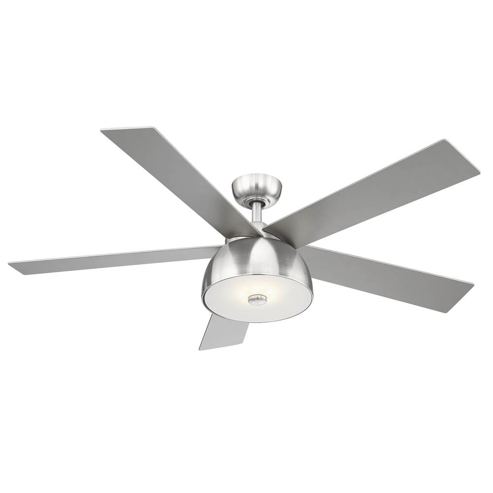 Eglo 4 Blade Ceiling Fan w/ Brushed Nickel Finish,  Silver Colored Blades & Integrated LED Light Kit
