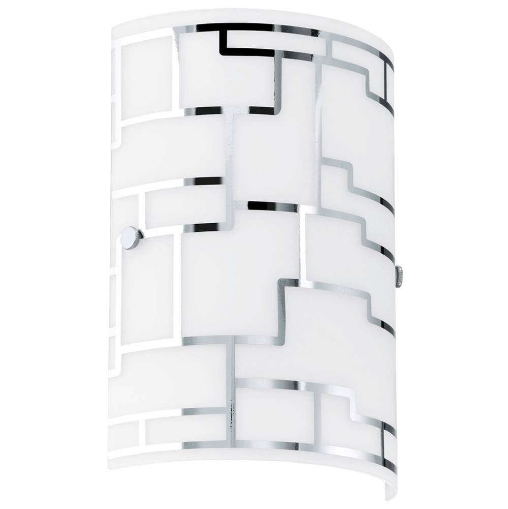 Eglo 1X60W Wall Light w/ Chrome Finish & White Décor Glass