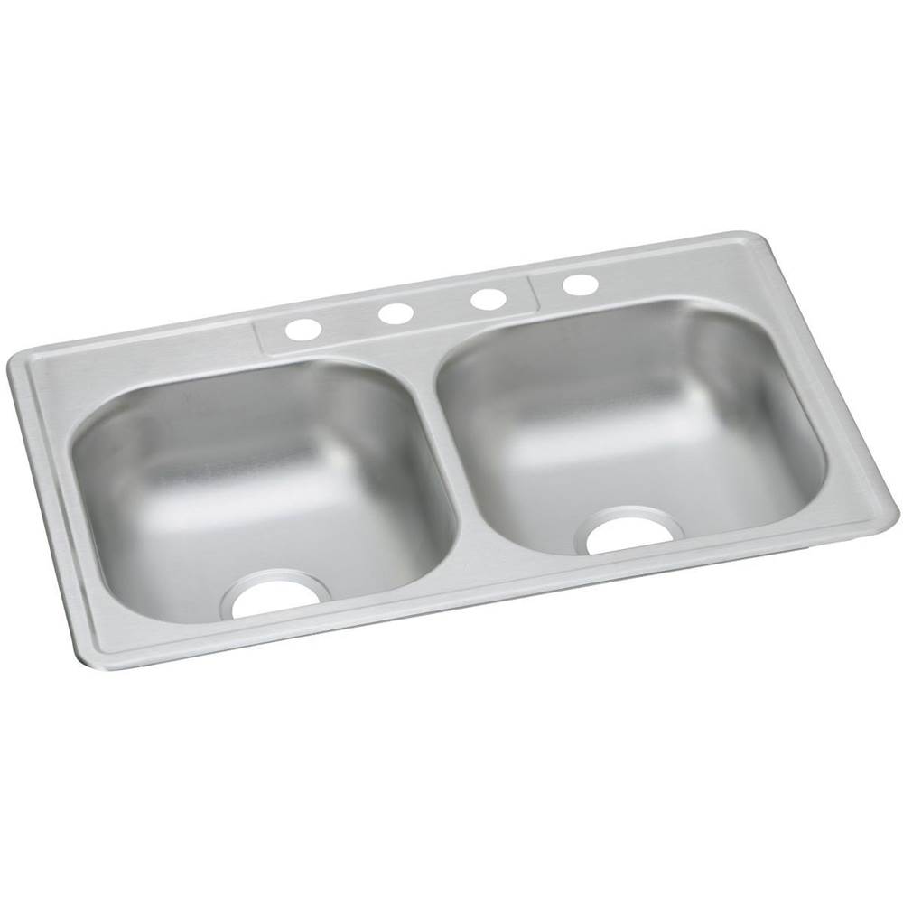 Elkay Dayton Stainless Steel 33'' x 22'' x 6-9/16'', 4-Hole Equal Double Bowl Drop-in Sink