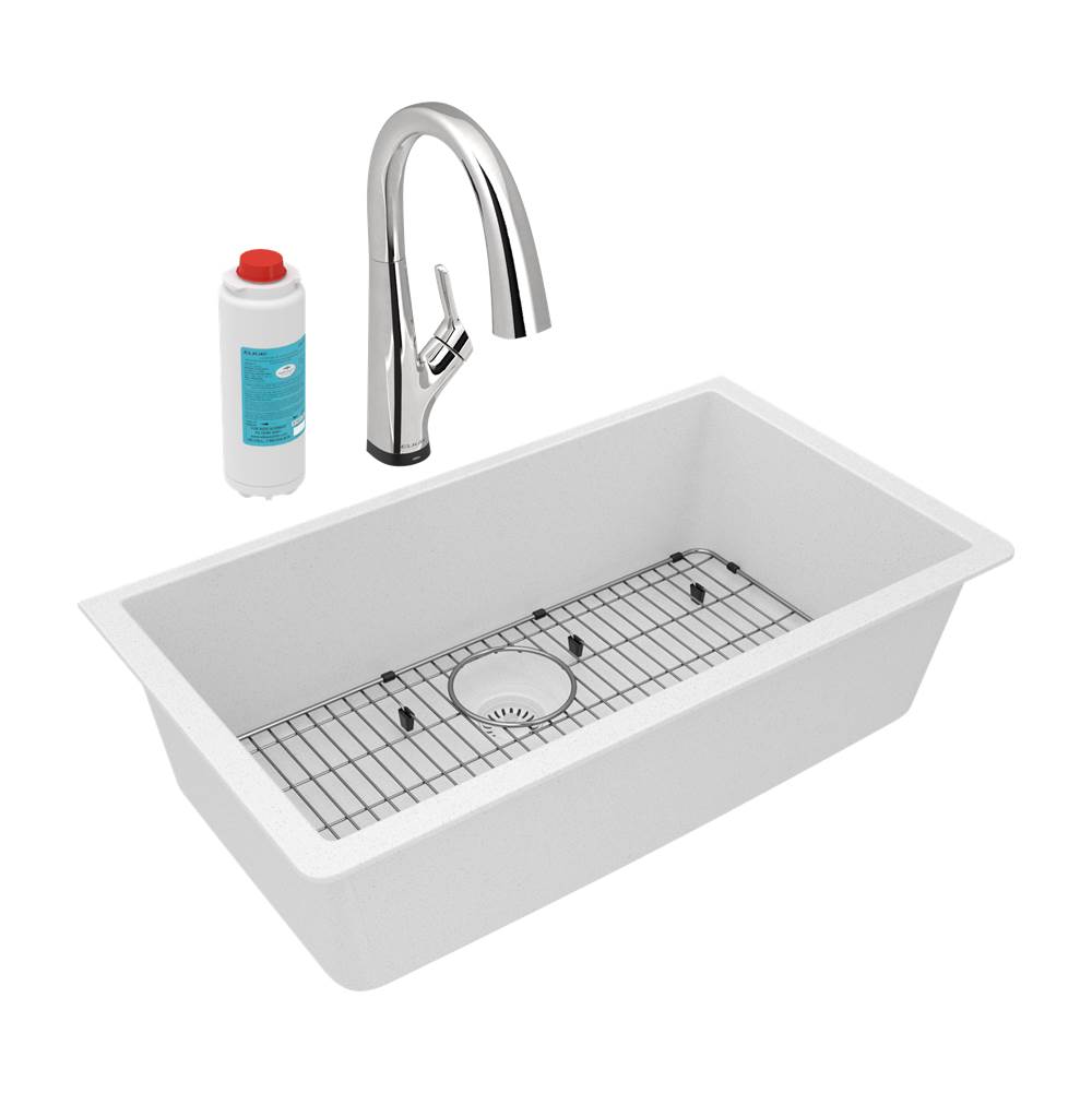 Elkay Quartz Classic 33'' x 18-7/16'' x 9-7/16'', Single Bowl Undermount Sink Kit with Filtered Faucet, White