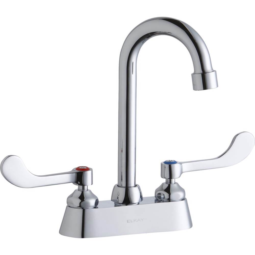 Elkay 4'' Centerset with Exposed Deck Faucet with 4'' Gooseneck Spout 4'' Wristblade Handles Chrome