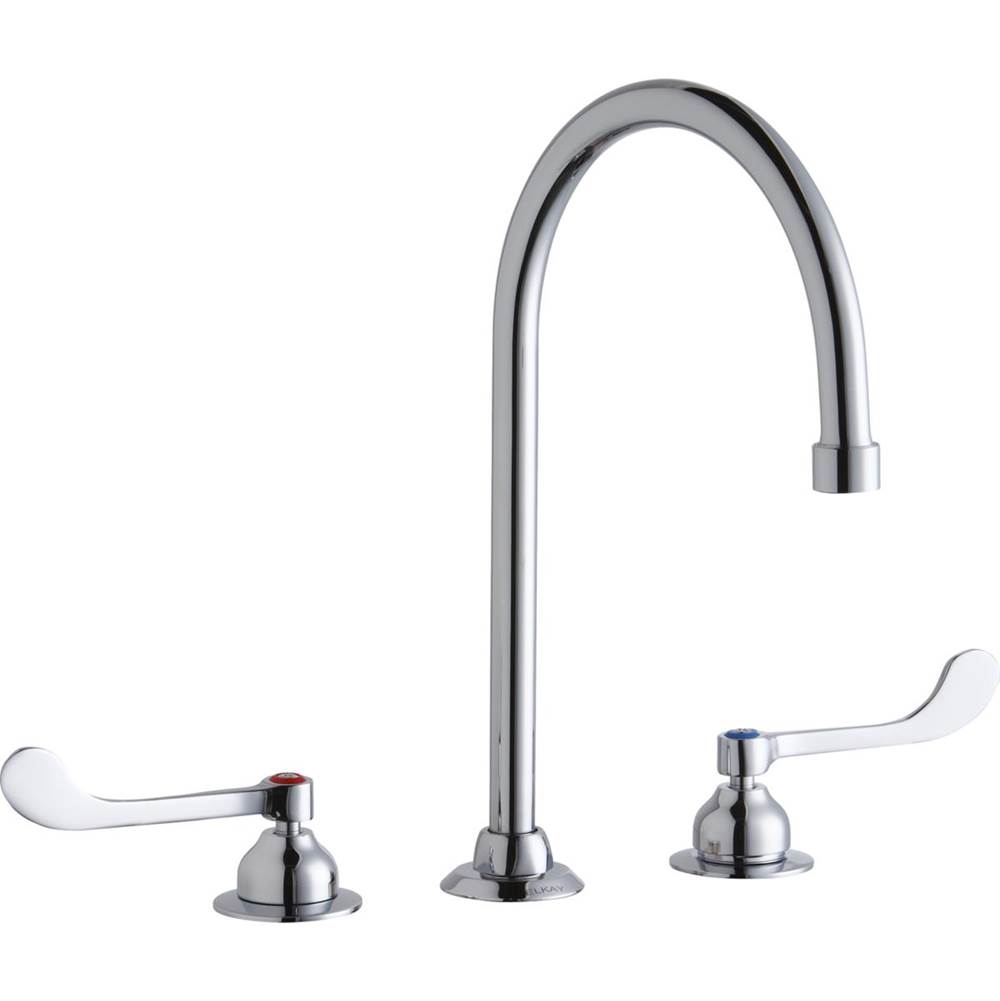 Elkay 8'' Centerset with Concealed Deck Faucet with 8'' Gooseneck Spout 6'' Wristblade Handles Chrome