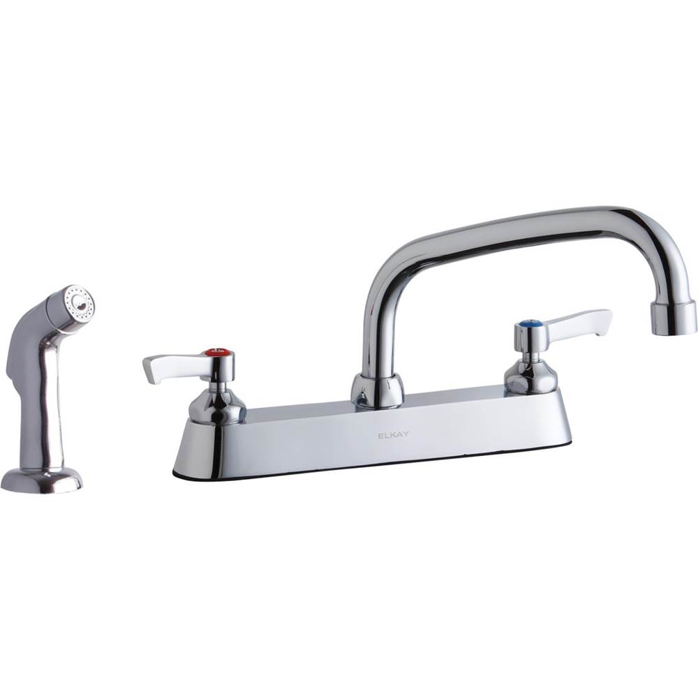 Elkay 8'' Centerset with Exposed Deck Faucet with 8'' Arc Tube Spout 2'' Lever Handles Plus Side Spray Chrome