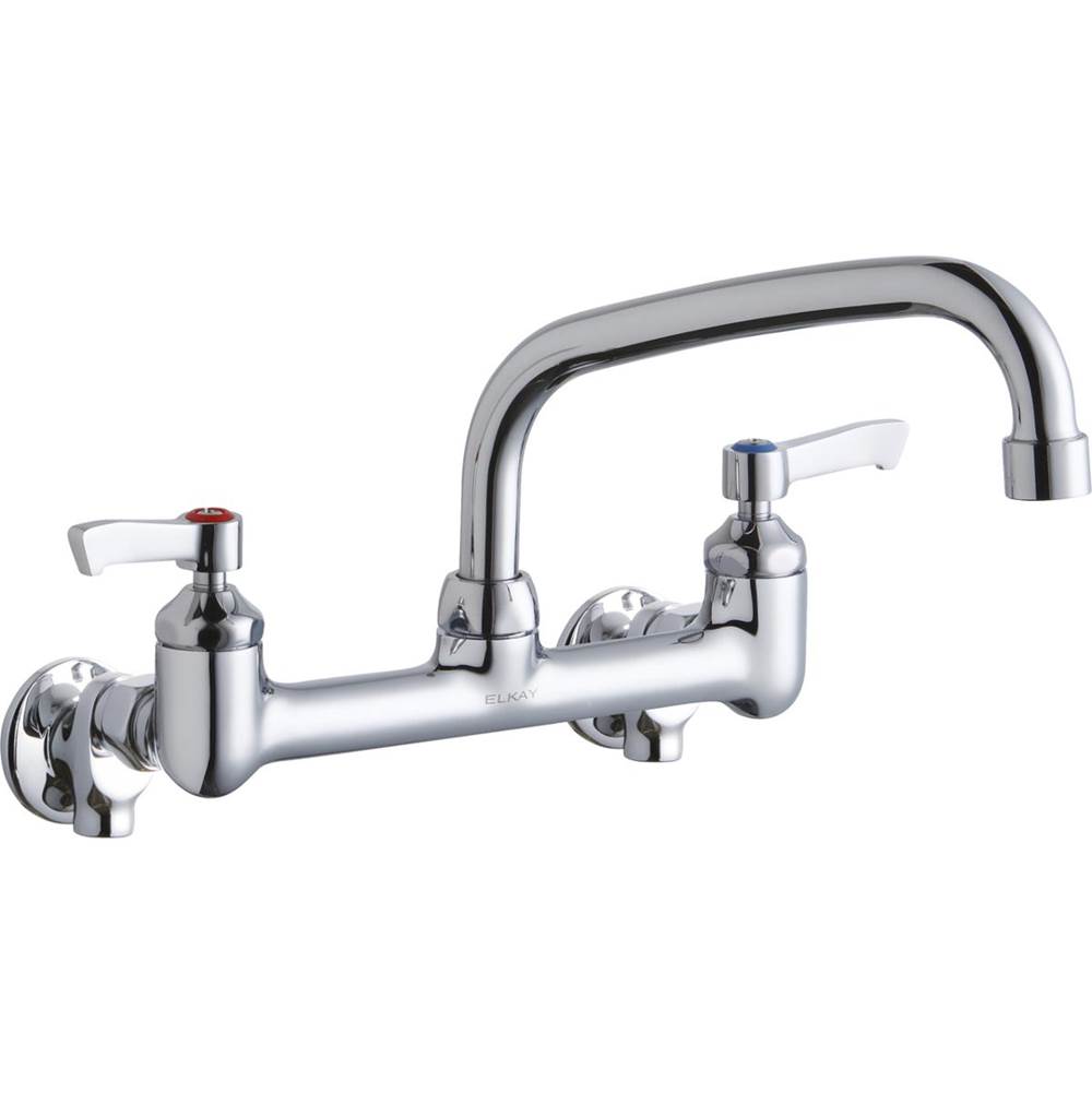 Elkay Foodservice 8'' Centerset Wall Mount Faucet with 8'' Arc Tube Spout 2'' Lever Handles 1/2in Offset Inlets Chrome