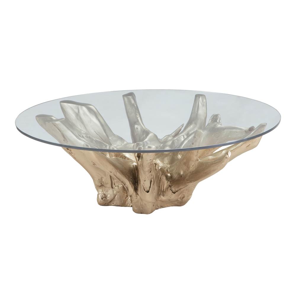 Elk Home Yava Teak Root Cocktail Table With Glass Top in Champagne Gold
