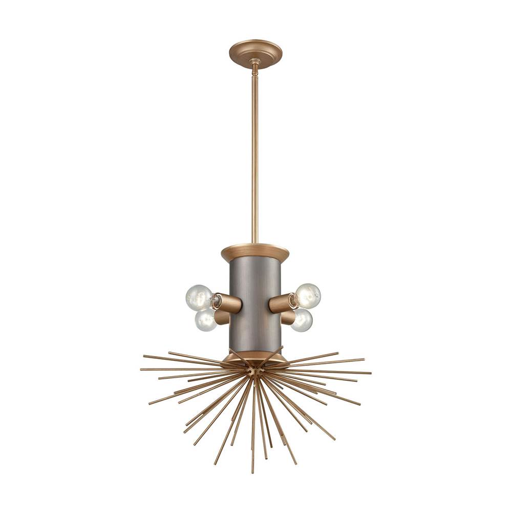 Elk Home Lucy Spike 4-Light Chandelier in Antique Gold and Weathered Zinc