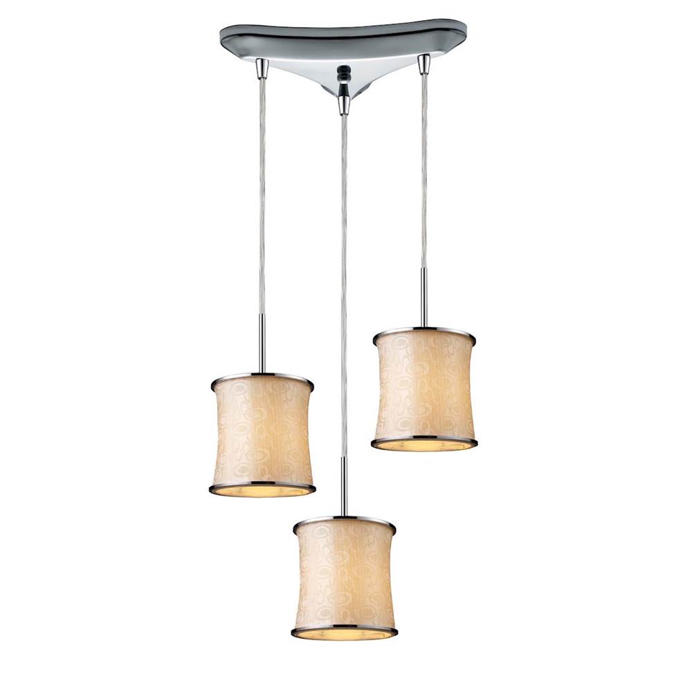Elk Lighting Fabrique 3-Light Drum Pendants in Polished Chrome with Retro Beige Shades