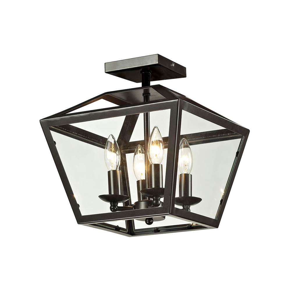 Elk Lighting Alanna 4-Light Semi Flush in Oil Rubbed Bronze With Clear Glass Panels