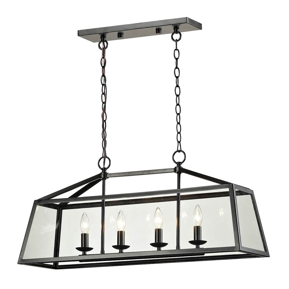 Elk Lighting Alanna 4-Light Linear Chandelier in Oil Rubbed Bronze With Clear Glass Panels