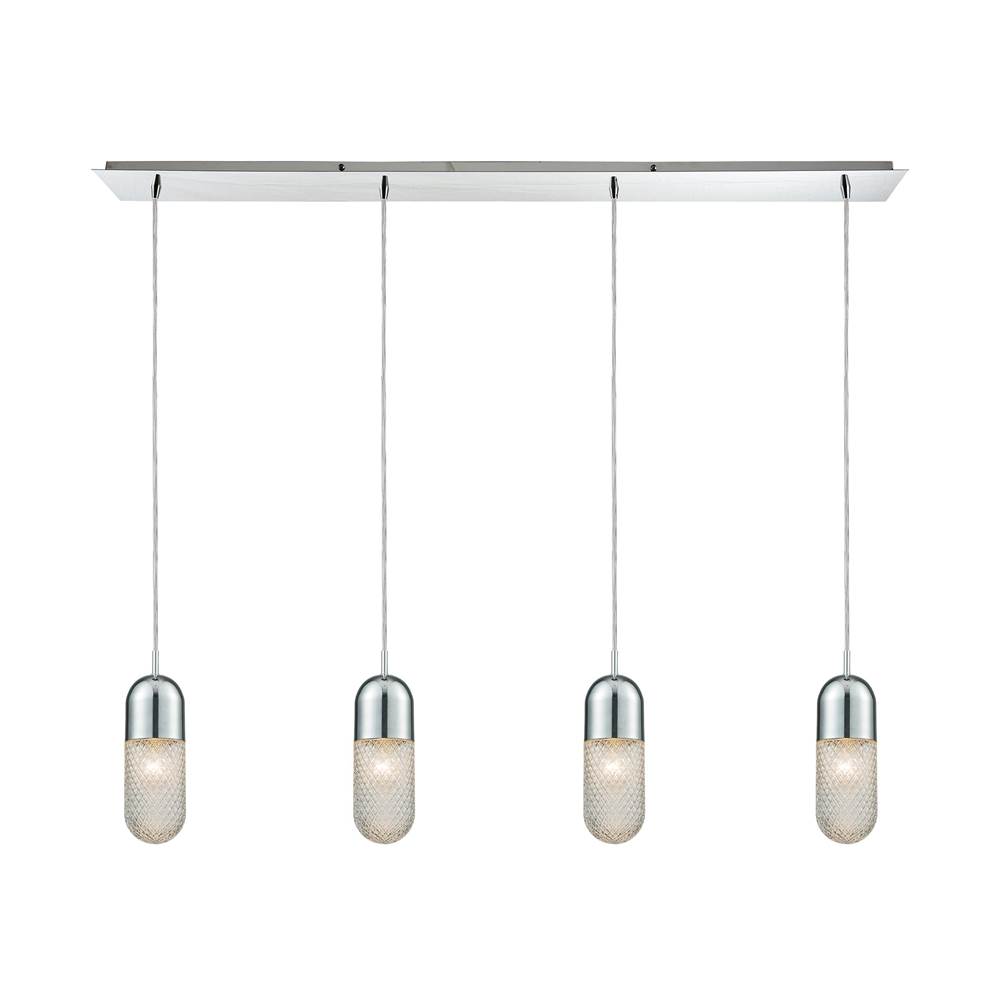 Elk Lighting Capsula 4-Light Linear Pendant Fixture in Polished Chrome With Clear Textured Glass
