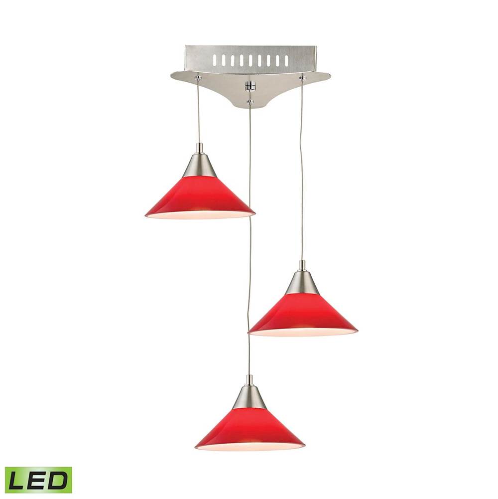 Elk Lighting Cono Triple LED Pendant Complete With Red Glass Shade and Holder