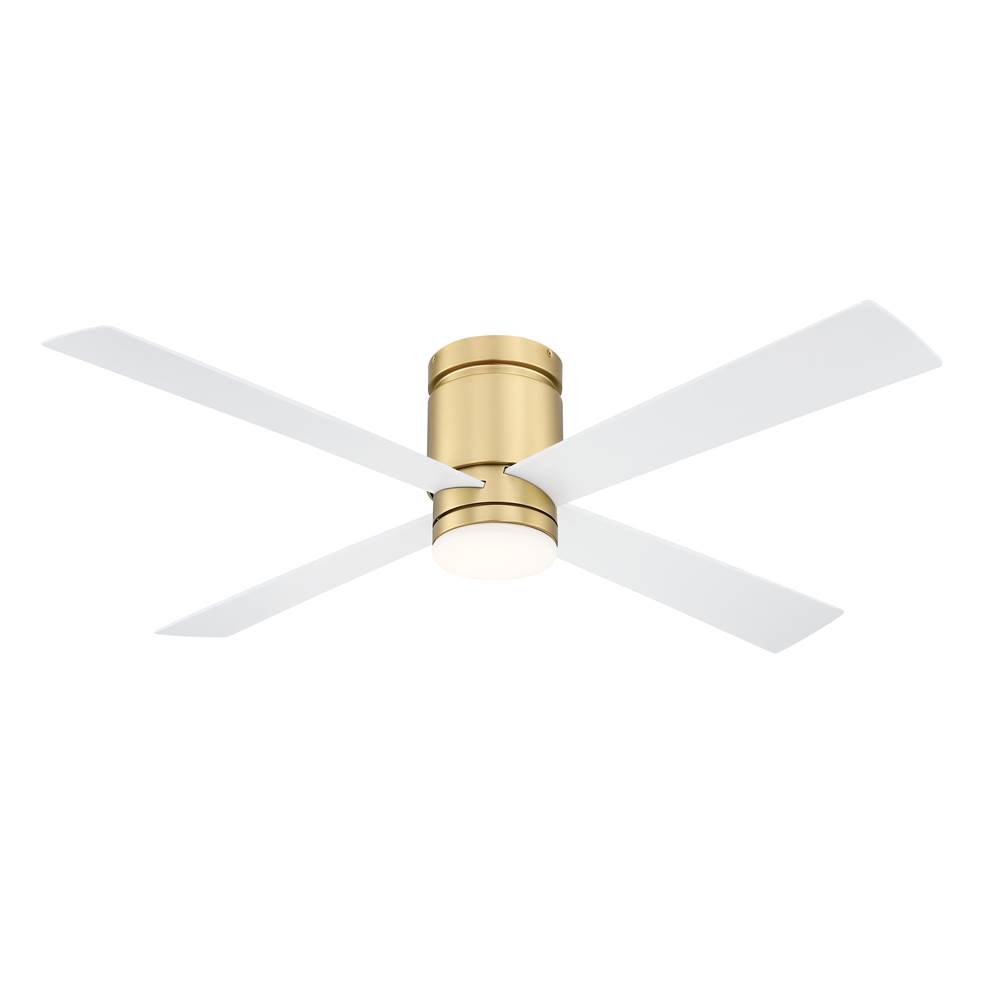 Fanimation Kwartet 52 inch Indoor/Outdoor Ceiling Fan with Matte White Blades and LED Light Kit - Brushed Satin Brass