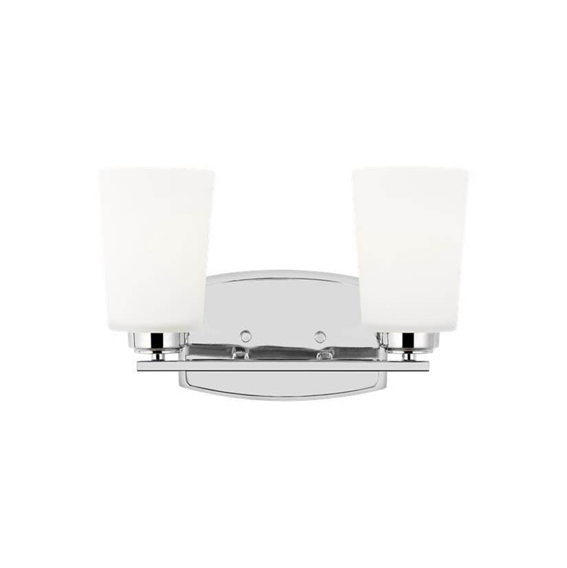 Generation Lighting Franport Transitional 2-Light Indoor Dimmable Bath Vanity Wall Sconce In Chrome Silver Finish With Etched White Glass Shades