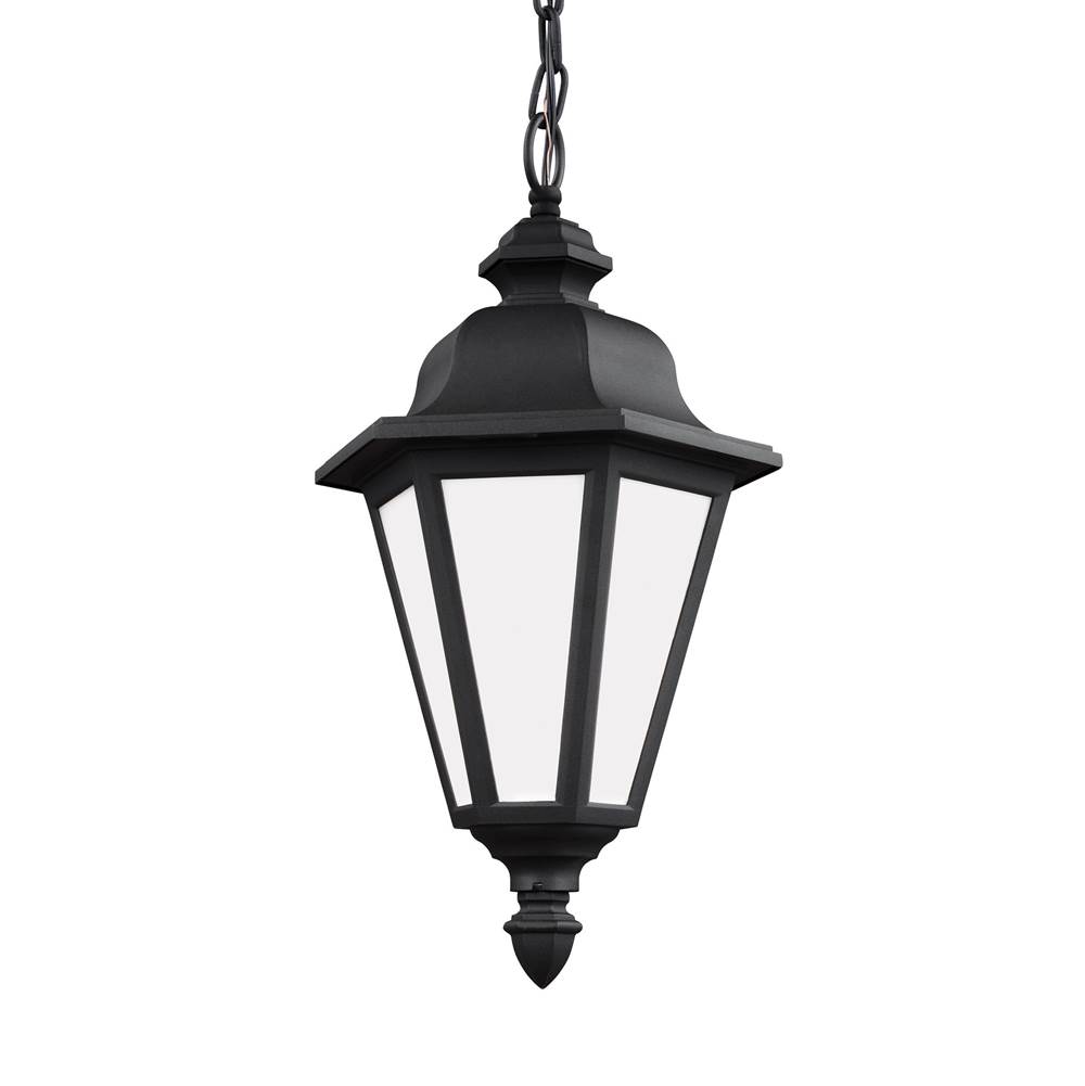 Generation Lighting Brentwood Traditional 1-Light Outdoor Exterior Ceiling Hanging Pendant In Black Finish With Smooth White Glass Panels