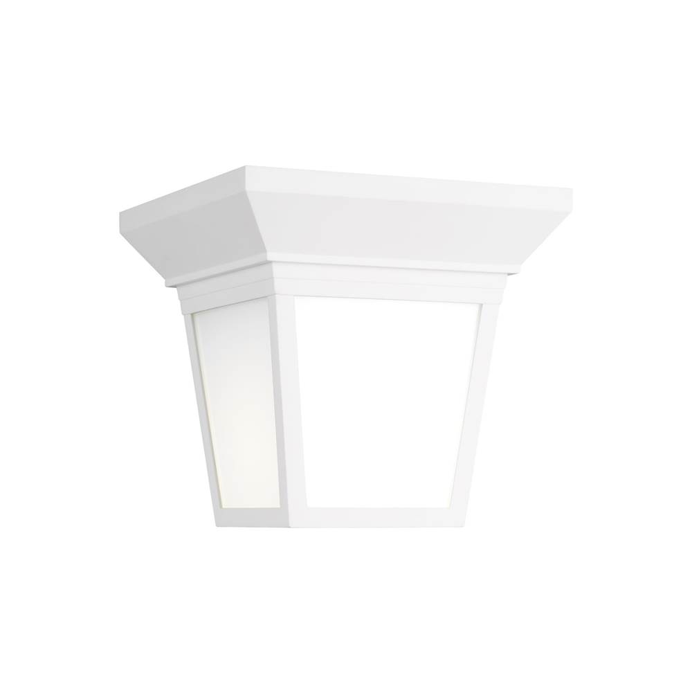 Generation Lighting Lavon Modern 1-Light Led Outdoor Exterior Ceiling Ceiling Flush Mount In White Finish With Smooth White Glass Panels