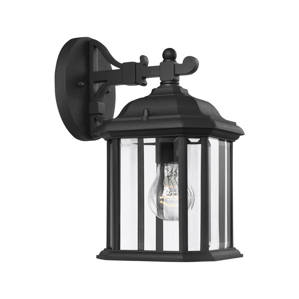 Generation Lighting Kent Traditional 1-Light Outdoor Exterior Small Wall Lantern Sconce In Black Finish With Clear Beveled Glass Panels