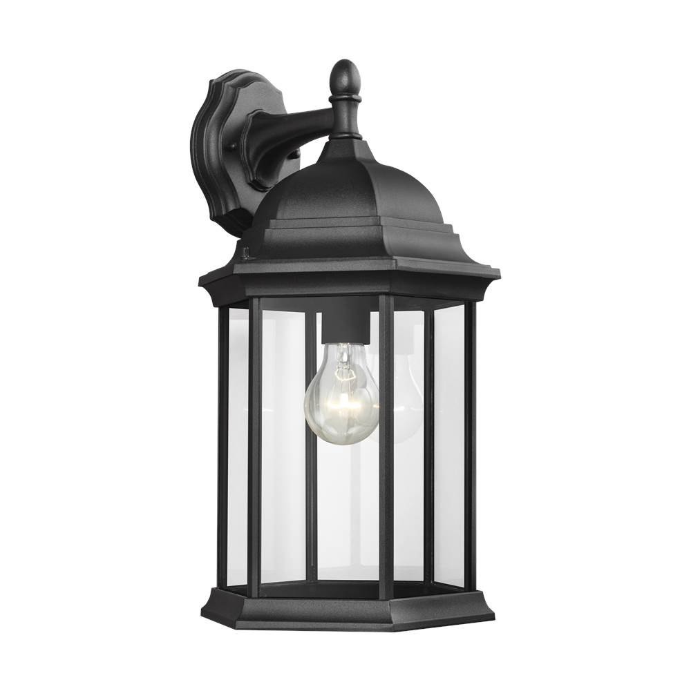 Generation Lighting Sevier Traditional 1-Light Outdoor Exterior Large Downlight Outdoor Wall Lantern Sconce In Black Finish With Clear Glass Panels