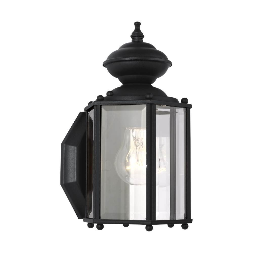 Generation Lighting Classico Traditional 1-Light Outdoor Exterior Small Wall Lantern Sconce In Black Finish With Clear Beveled Glass Panels