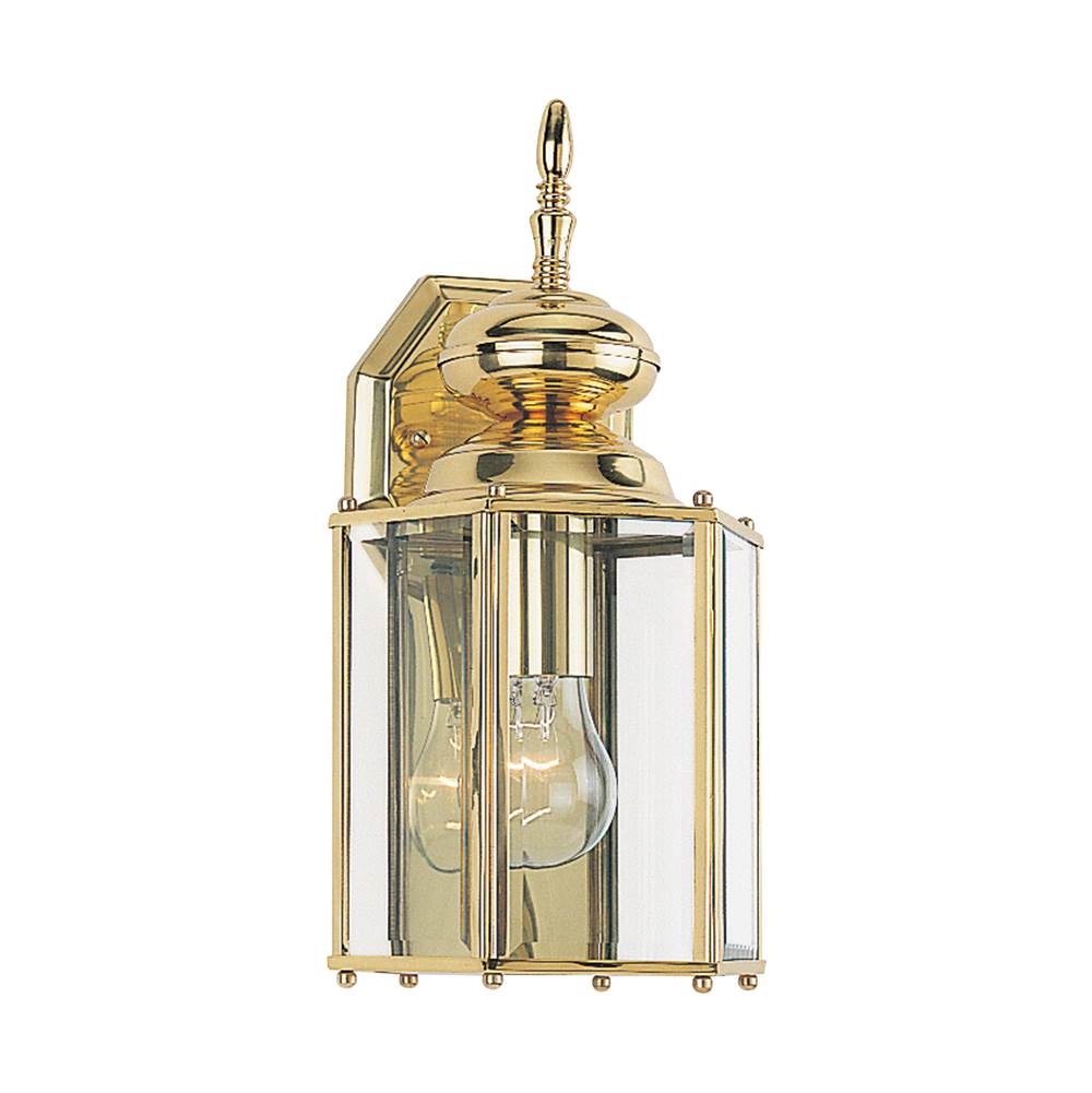 Generation Lighting Classico Traditional 1-Light Outdoor Exterior Medium Wall Lantern Sconce In Polished Brass Gold Finish With Clear Beveled Glass Panels