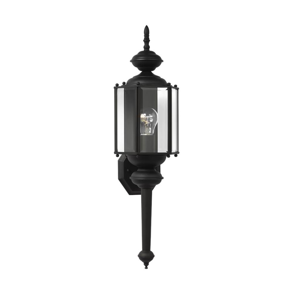 Generation Lighting Classico Traditional 1-Light Outdoor Exterior Large Wall Lantern Sconce In Black Finish With Clear Beveled Glass Panels