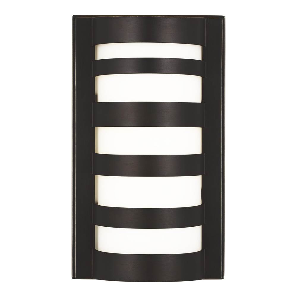 Generation Lighting Rebay Modern 1-Light Led Outdoor Exterior Small Wall Lantern Sconce In Antique Bronze Finish With Etched Glass Diffuser