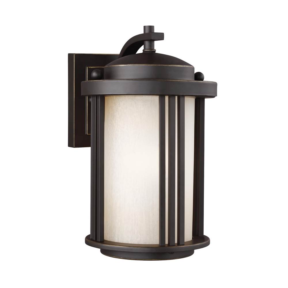 Generation Lighting Crowell Contemporary 1-Light Outdoor Exterior Small Wall Lantern Sconce In Antique Bronze Finish With Creme Parchment Glass Shade