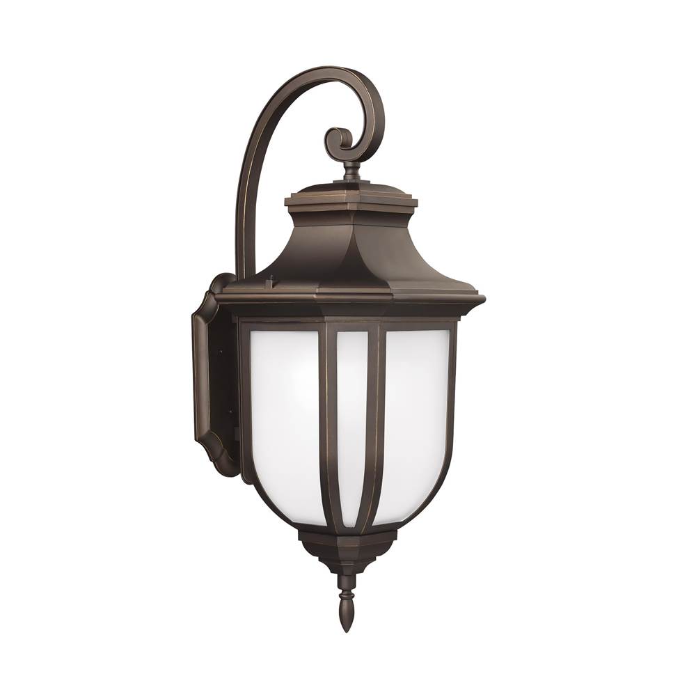 Generation Lighting Childress Traditional 1-Light Led Outdoor Exterior Medium Wall Lantern Sconce In Antique Bronze Finish With Satin Etched Glass Shade