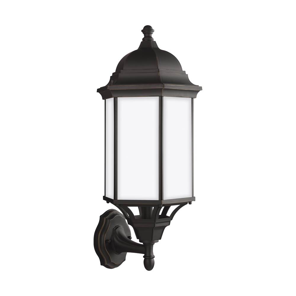 Generation Lighting Sevier Traditional 1-Light Led Outdoor Exterior Large Uplight Outdoor Wall Lantern Sconce In Antique Bronze Finish With Satin Etched Glass Panels