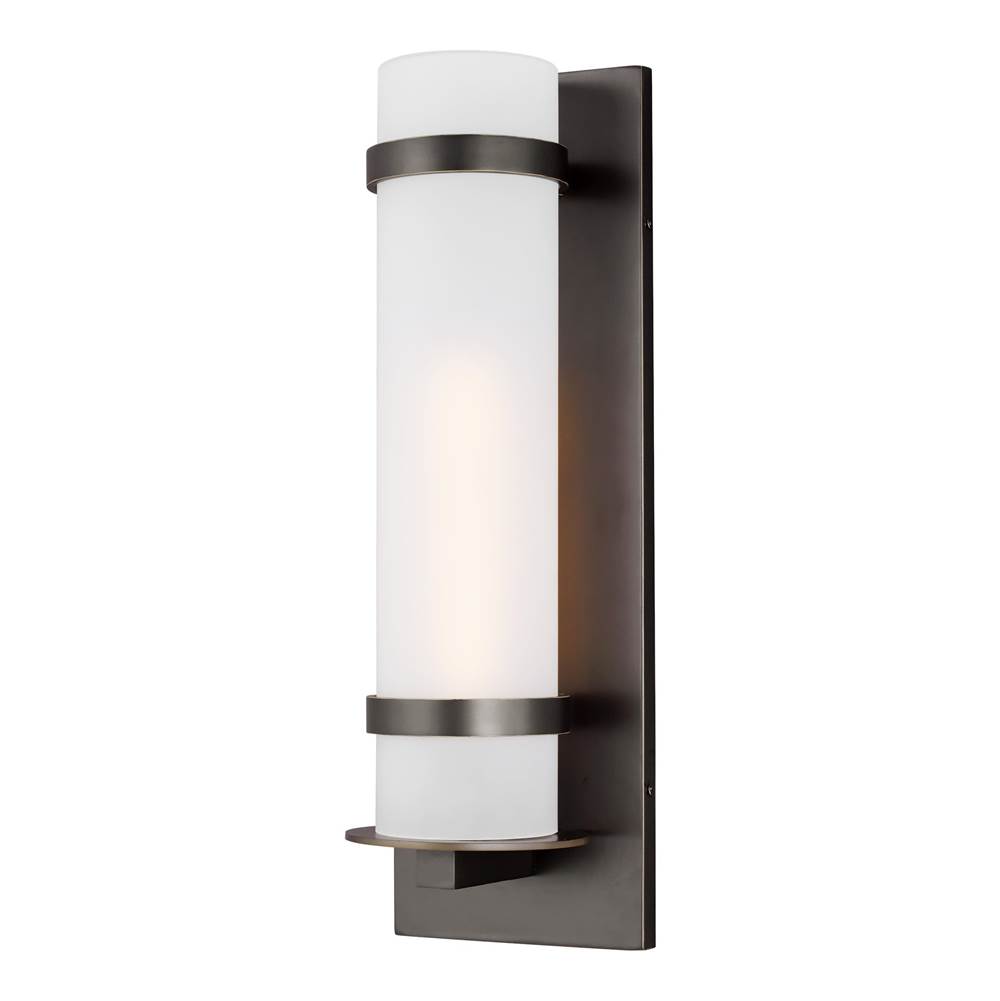 Generation Lighting Alban Modern 1-Light Outdoor Exterior Large Round Wall Lantern In Antique Bronze Finish With Etched Opal Glass Shade